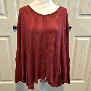 KyeMi Small Burgundy Batwing Waffle Knit Sweater Top NWOT
